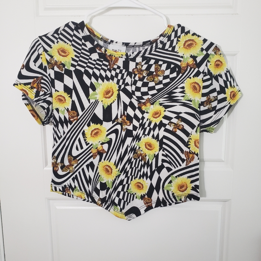 Rue 21 Sunflower Butterfly Crop Top